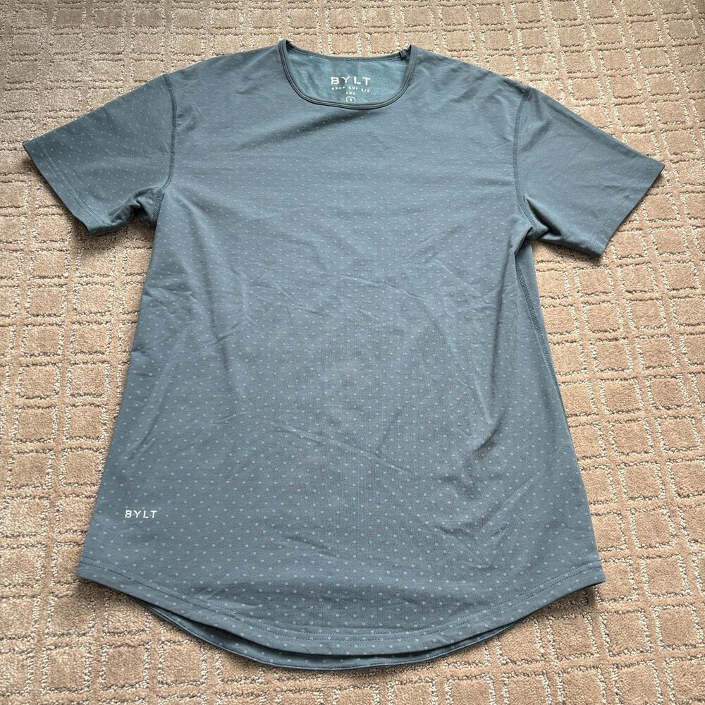BYLT Drop Cut Lux Short Sleeve T-Shirt Mens S Casual Soft Polka Dot Blue Comfort